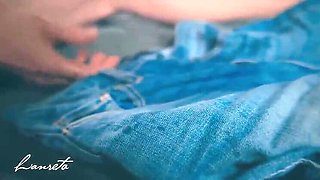 Lanreta Squirting Pussy Orgasm in Tight Jeans - Extreme Wetting & Button Licking Solo