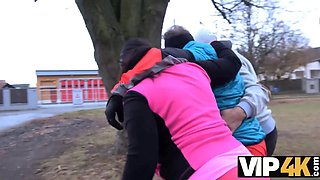 Vip4k. woman with curvaceous body actively moves pelvis being screwed