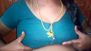 Tamil Aunty Squeezing Her Breasts When She Is Alone and Unable to Control Her Emotions