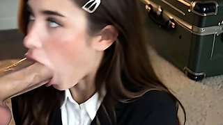 Brunette bar cum facial, schoolgirl blowjobs by fireplace