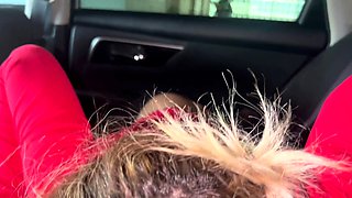 Car blowjob, cum swallowed