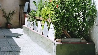 naked girl has sex with a stranger outdoors in public