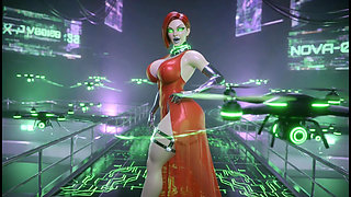 Cyber Catwalk - Nova in See-Through Red Lingerie & Futuristic Tease"
