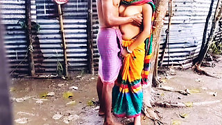 Big Tits Big Ass Desi Bhabi in Teen age Fucks Devar in outdoor Rainy season.