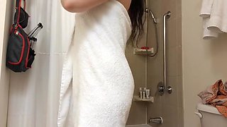 Wife showering  bathroom hidden cam