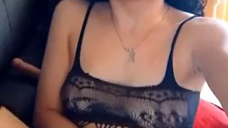 Your stepmother in erotic lingerie masturbates with a spoon and in her pussy with her dildo