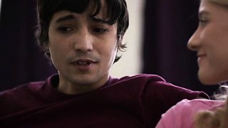 Erotic blonde teen gives blowjob