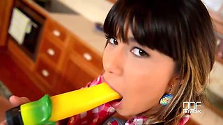 Russian Coed Mona Kim's Kitchen Dildo Double Penetration