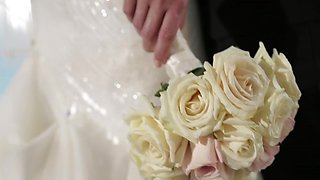 Blonde bride has sex in white lingerie