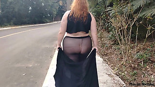 My Stepmother in Transparent Pants Without Panties Showing off on the Street.
