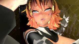 Hentai babe with huge animated breasts gets pounded and milked