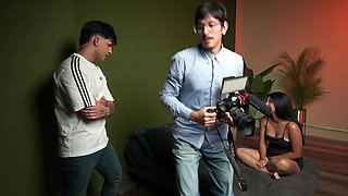 Behind the Scenes! My Curious Stepsister Finds Me Masturbating on the Couch