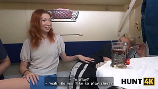 Hunt4k. quick and aggressive bang with a redhead in a teach while her bf is not around