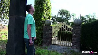 German Step Mom catch Son wank in Garden and Help with Fuck