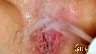 8teenhub - Solo Girl in Shower Masturbates with Fingers and Handheld Shower Head.