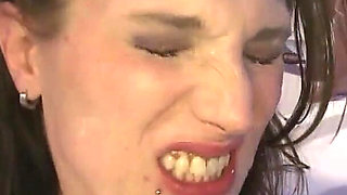 Redhead Slut & Brunette Suck Cock in Wild Bukkake