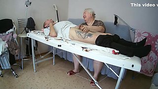 Stepmother-in-law Sucks And Jerks Off My Dick On The Massage Table And Swallows Cum