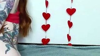Sexy amateur redhead teen double dildo action