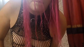 Cute Pink Haired Fall04More Hides in Bathroom and Fucks Toy