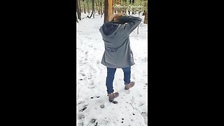 Shy MILF Mindy Sparkle strips naked and sucks big cock outdoors in public park