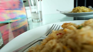 Fried rice and sex at home with cute Thai teen girlfriend