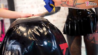 Three aggressive spandex princesses ruin tattooed victim with deep sounding & urethral fingering