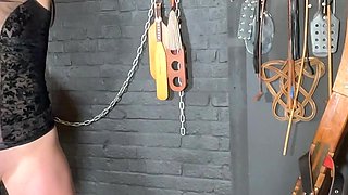 Sub MILF Held off Ground and Paddled and Toyed as She Hangs There