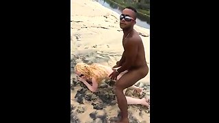 Interracial Threesome on the Beach - Amateur Doggy Style