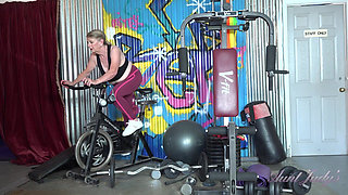 Auntjudys - 71yo Busty Blonde GILF Elle Works up a Sweat at the Gym