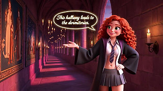 POV One Full Week with Stunning Slim Curly Fiery Ginger Girl at Magical University in Vibrant 3D Cartoon Style
