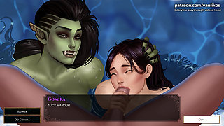 Hot Threesome Sex with a Muscular Big Boobs Orc Woman and a Hot Asian MILF - Cartoon Animated Porn Game - What a Legend!