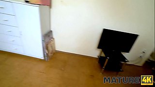 Mature4k. lady over fifty in stockings takes cheque in shape of cock