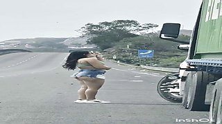 Latina Teen Lures Truck Drivers on the Highway