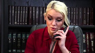 A blonde loses her clothes in the office and then she feels some cock