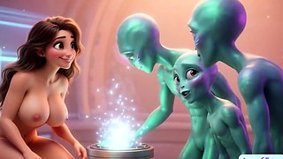 Sexy babe gets fucked by three aliens at once