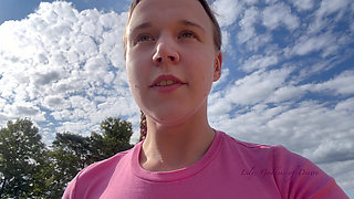 Cute Roller Skater with Braids Shows You Tits