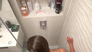Peeker POV: Petite Wife Showering and Shaving