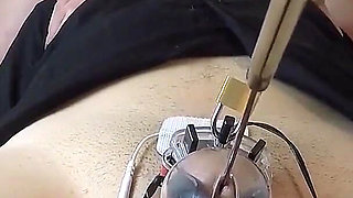 While His Dick Is Electrocuted, He Convulsively Licks Her Pussy