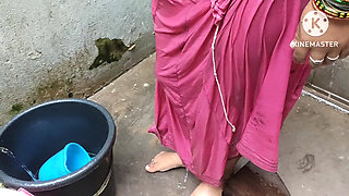 Indian House Wife Bathing Outside with Sex