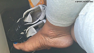 Barefoot Passenger Blue Toes Foot Play While Riding in the Car