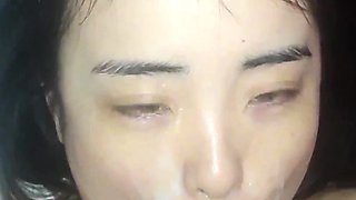 Asian wife blowjob and facial