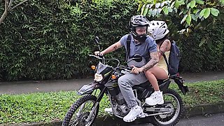 Been on a long motorbike ride together and got real horny for another ride