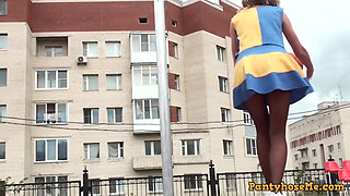 Blonde cheerleader flashing pussy while playing basketball