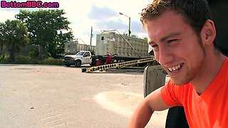 Black bottom picked up and fucked in his hairy ass outdoor
