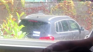 Risky Public Blowjob In Front Of Window - Hot Brunette MILF Wife On Her Knees Outdoor Camping