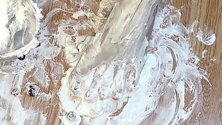 Playing with a whipped cream fruit bowl with my feet