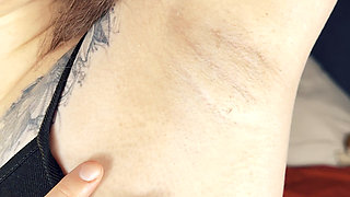 Tattooed Brunette Tease Asian Beauty, Underarm & Cleavage Focus