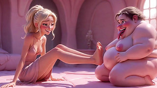 Ugly Fat SSBBW Humiliated Licking Beautiful Blonde Mistress Feet