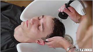Busty Blonde Milf Abby Rose Squirts All Over Young Customers Cock