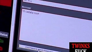 Oral pleased twink breeded in threesome until spraying jizz